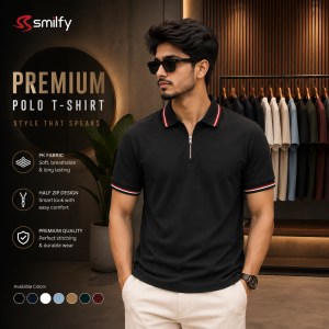 <br>𝐇𝐚𝐥𝐟 𝐙𝐢𝐩 𝐏𝐨𝐥𝐨 𝐒𝐡𝐢𝐫𝐭<br>Color: Black