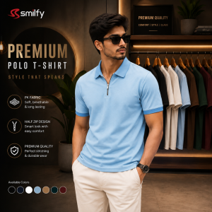 <br>𝐇𝐚𝐥𝐟 𝐙𝐢𝐩 𝐏𝐨𝐥𝐨 𝐒𝐡𝐢𝐫𝐭<br>Color: Sky Blue<br>